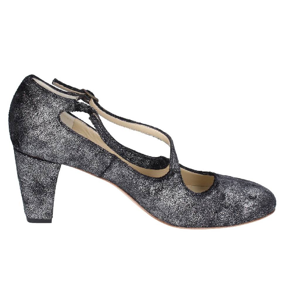 Scarpe Donna ANNIEL Decollete Nero Tessuto Argento EX272