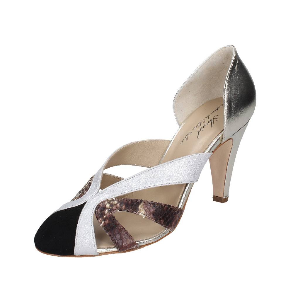 scarpe donna ANNIEL decollete platino pelle nero camoscio EX237