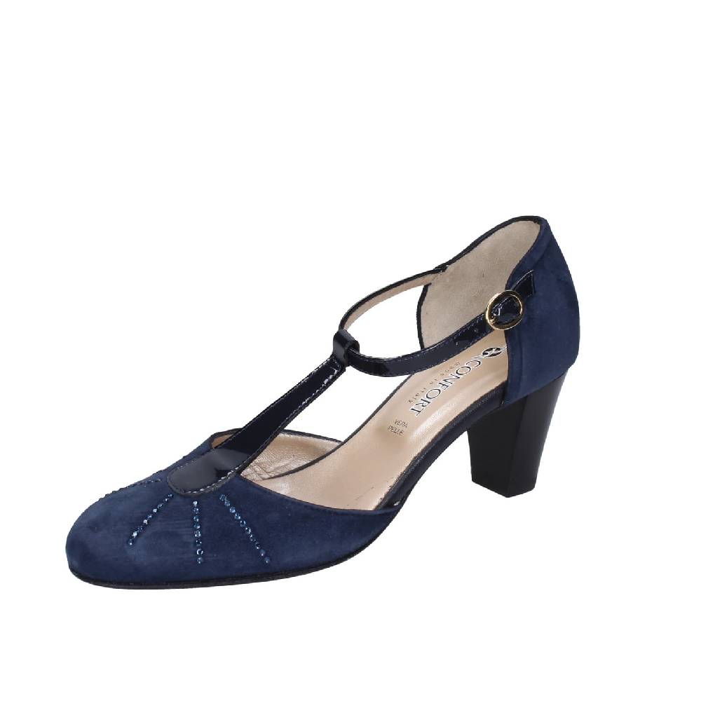 scarpe donna CONFORT decollete blu camoscio strass EZ370