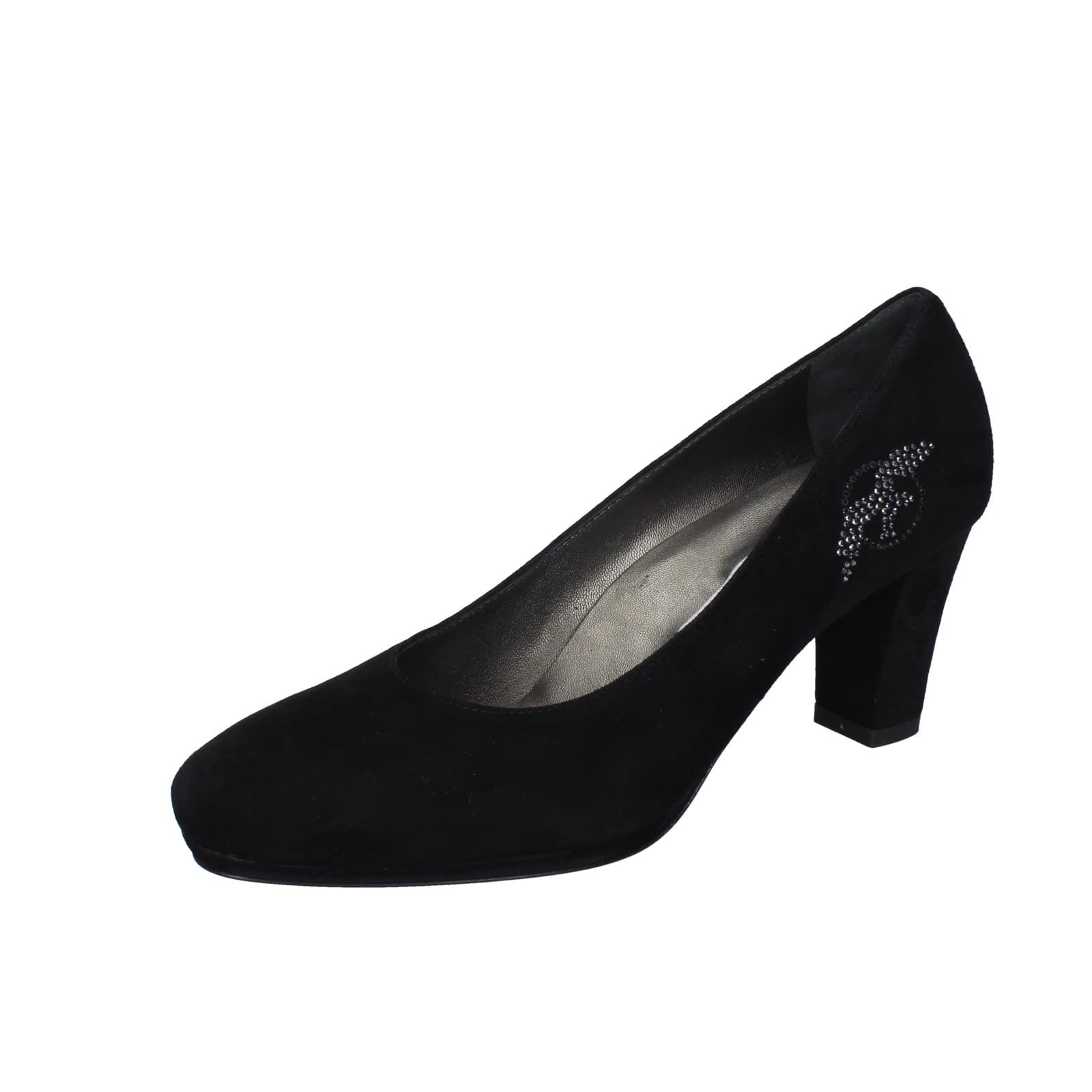 scarpe donna CONFORT decollete nero camoscio strass EZ354