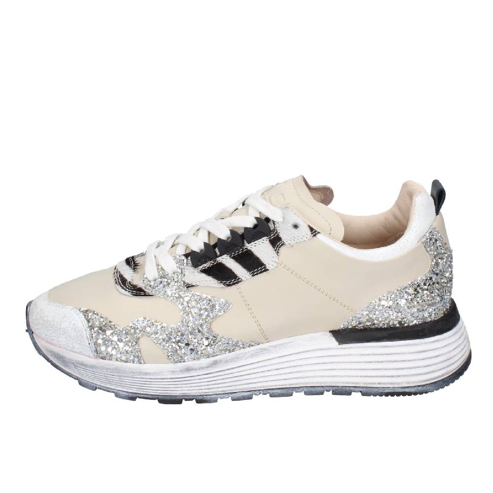 Scarpe Donna MOMA Sneakers Beige Pelle Argento Glitter 3AS401 EY558