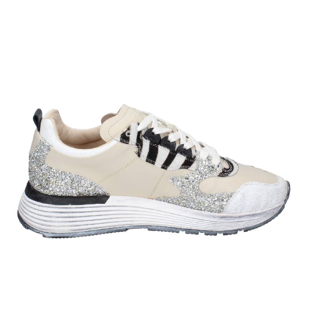 Scarpe Donna MOMA Sneakers Beige Pelle Argento Glitter 3AS401 EY558