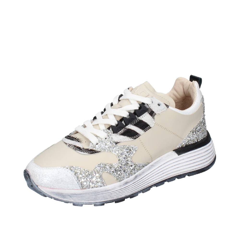 scarpe donna MOMA sneakers beige pelle argento glitter 3AS401 EY558