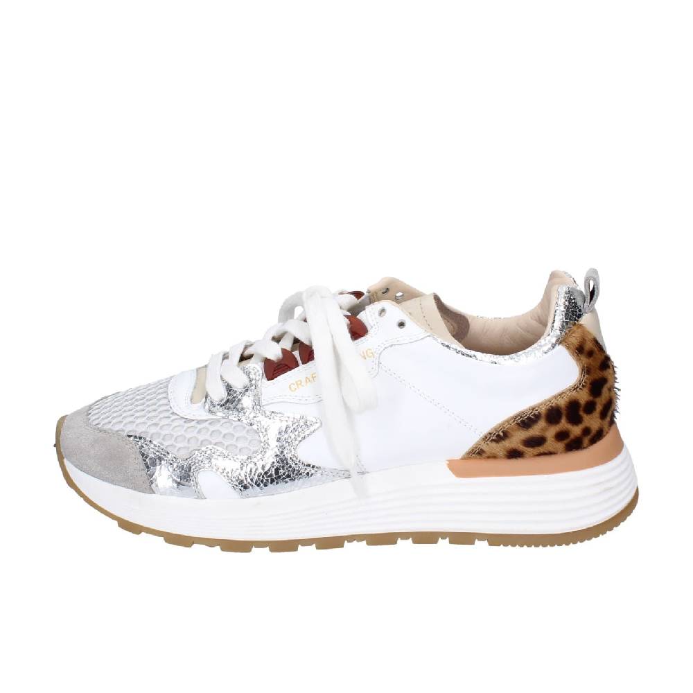 Scarpe Donna MOMA Sneakers Bianco Pelle Argento Tessuto 3AS401-CR5 EZ858