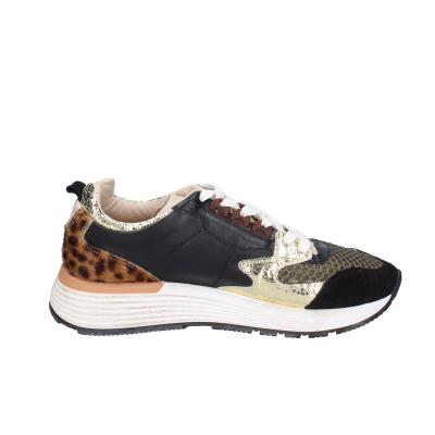 Scarpe Donna MOMA Sneakers Nero Pelle Oro Tessuto 3AS401-CR17 BC801