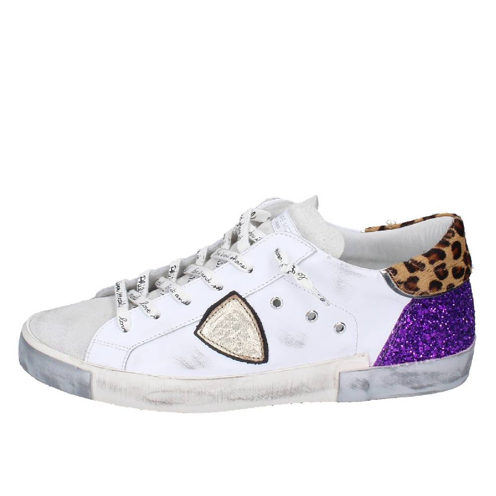 Scarpe Donna PHILIPPE MODEL Sneakers Bianco Paillettes Viola Camoscio VINT EX368