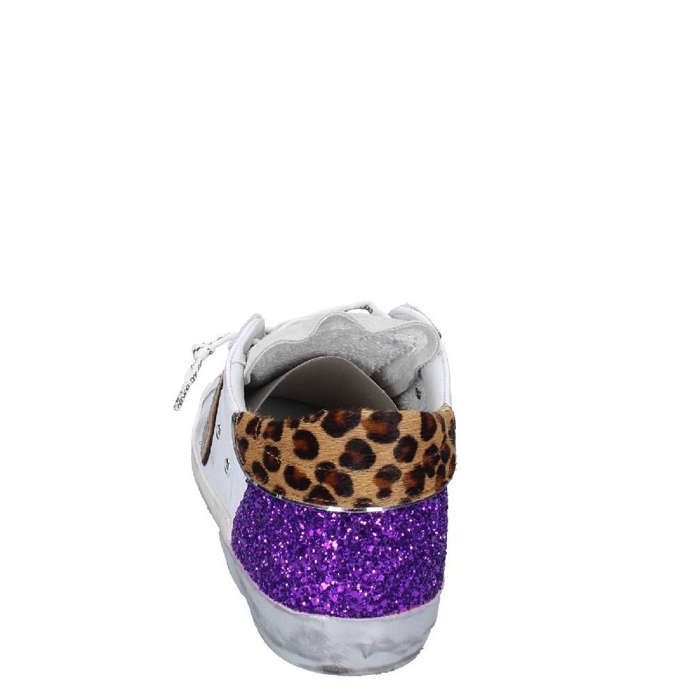 Scarpe Donna PHILIPPE MODEL Sneakers Bianco Paillettes Viola Camoscio VINT EX368
