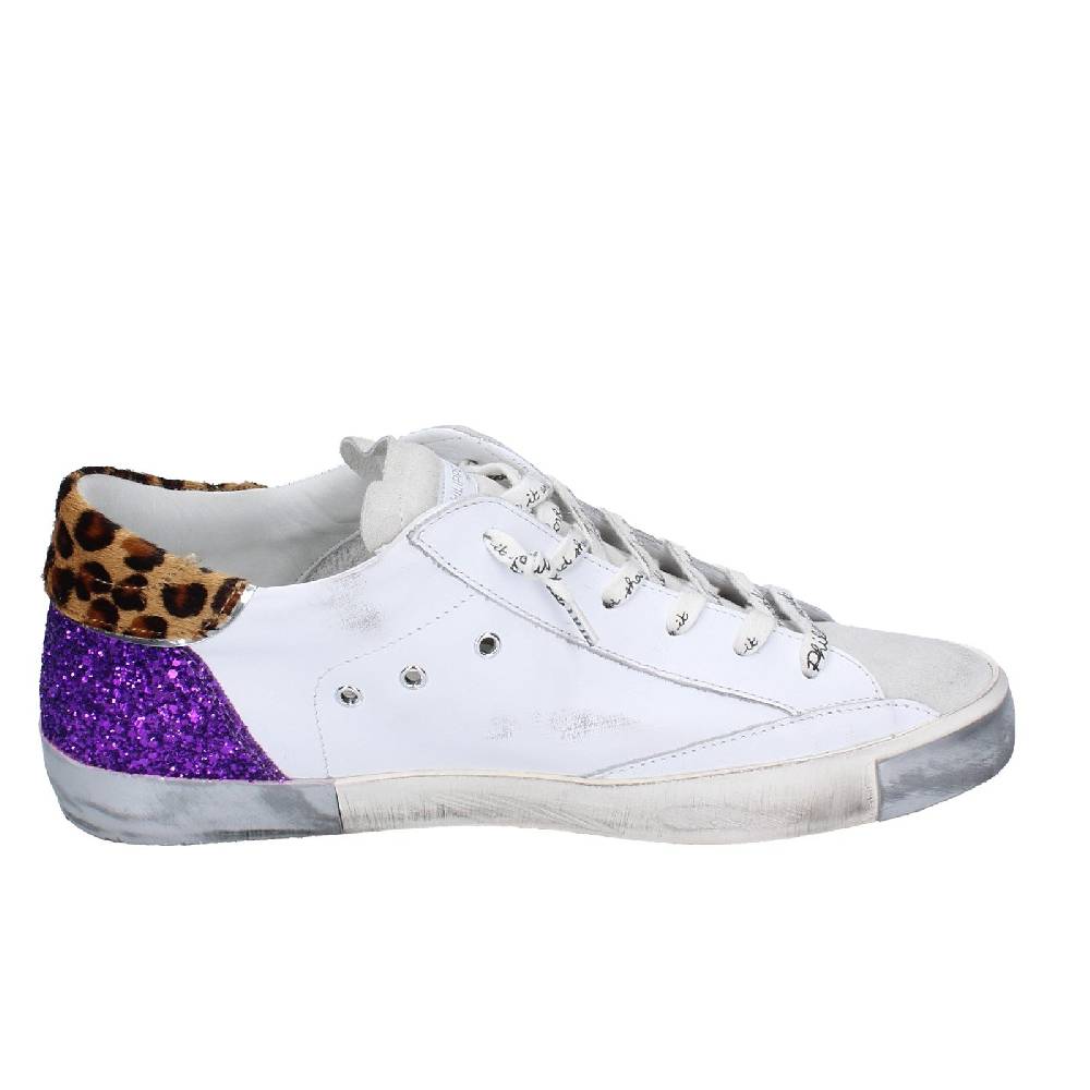 Scarpe Donna PHILIPPE MODEL Sneakers Bianco Paillettes Viola Camoscio VINT EX368