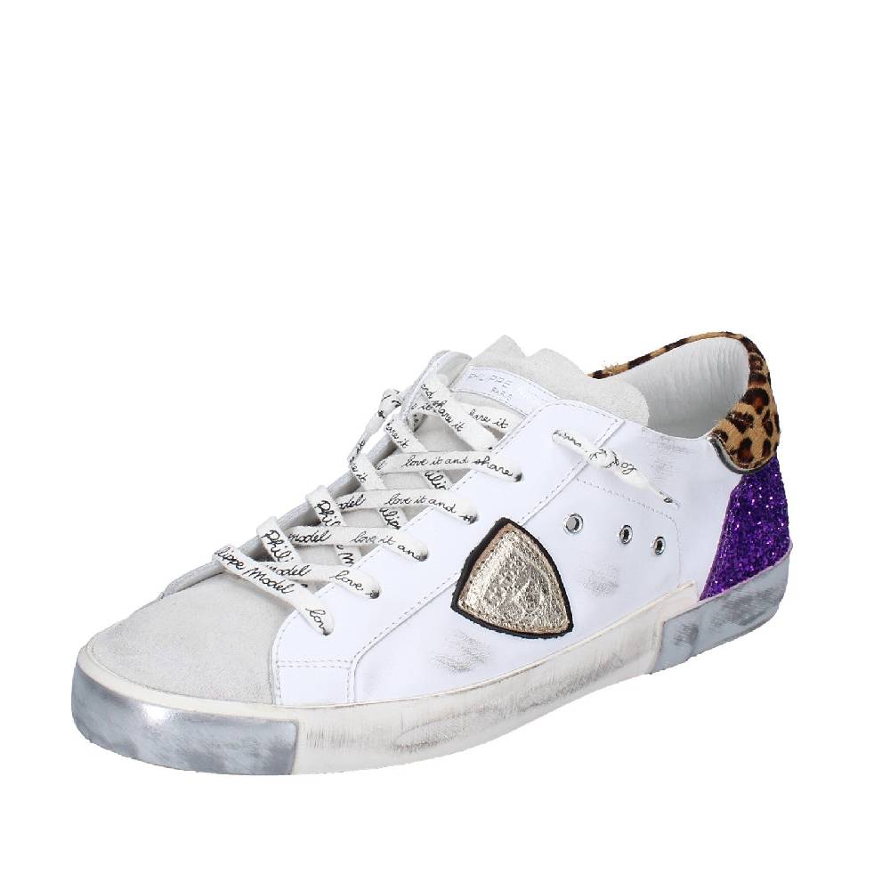 scarpe donna PHILIPPE MODEL sneakers bianco paillettes viola camoscio VINT EX368