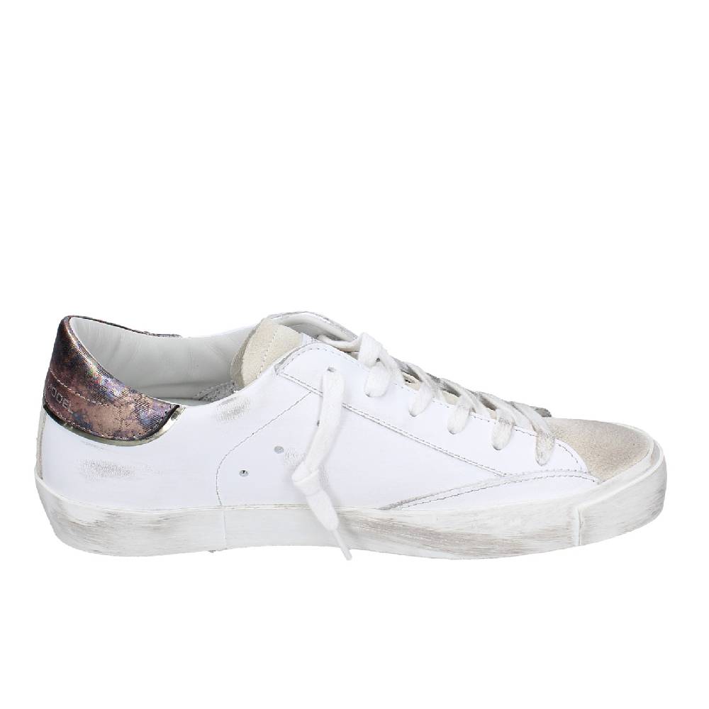 Scarpe Donna PHILIPPE MODEL Sneakers Bianco Pelle Beige Camoscio VINTAGE EX352