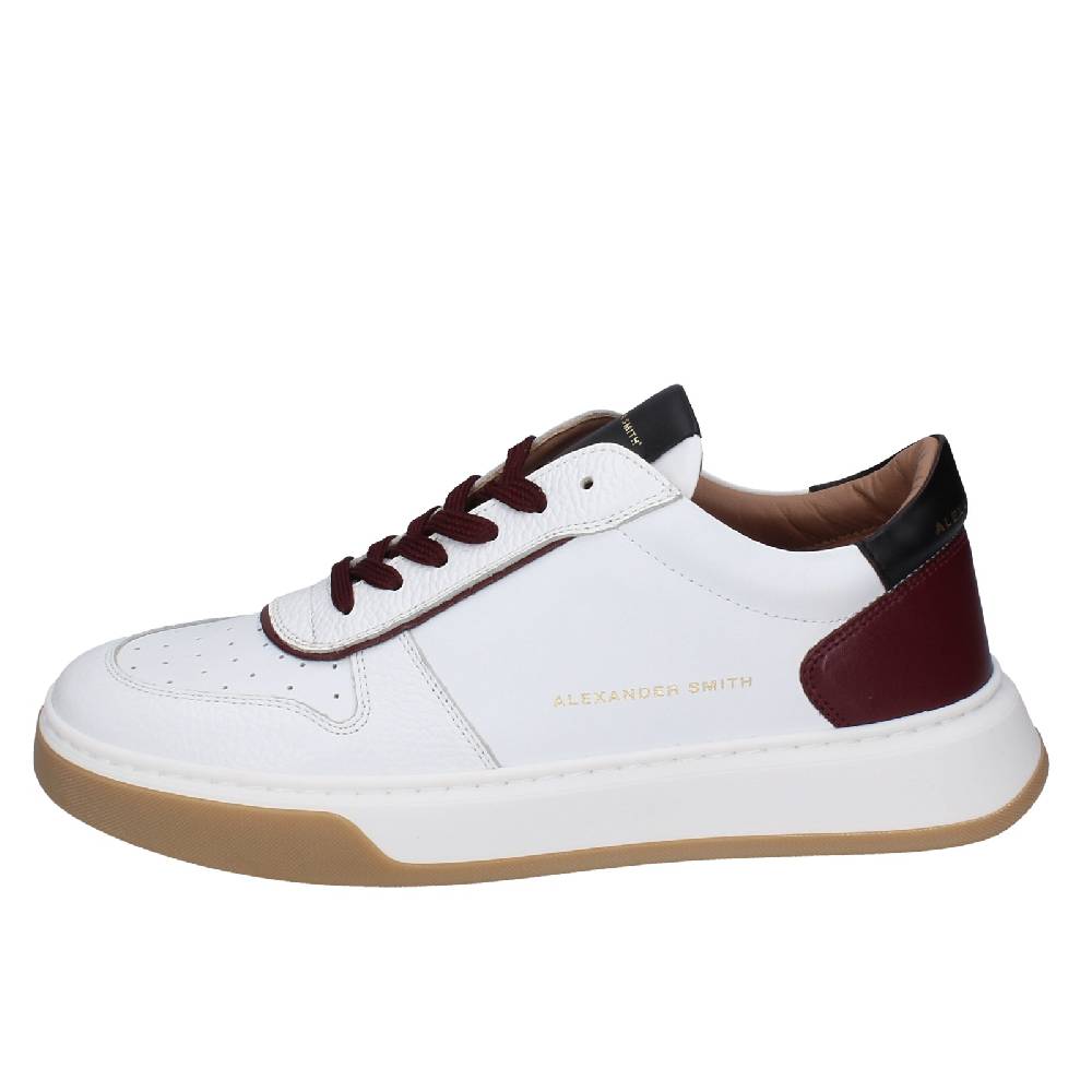 Scarpe Uomo ALEXANDER SMITH Sneakers Bianco Pelle Bordeaux EX600