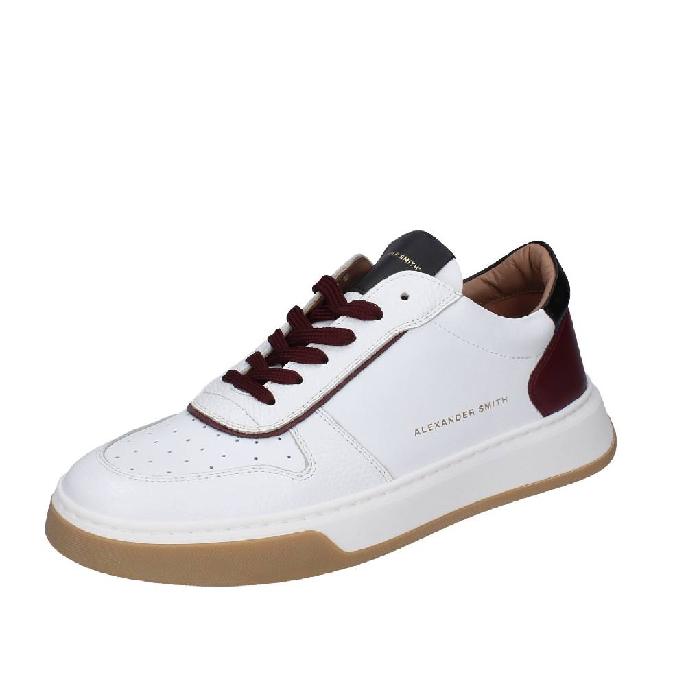 scarpe uomo ALEXANDER SMITH sneakers bianco pelle bordeaux EX600
