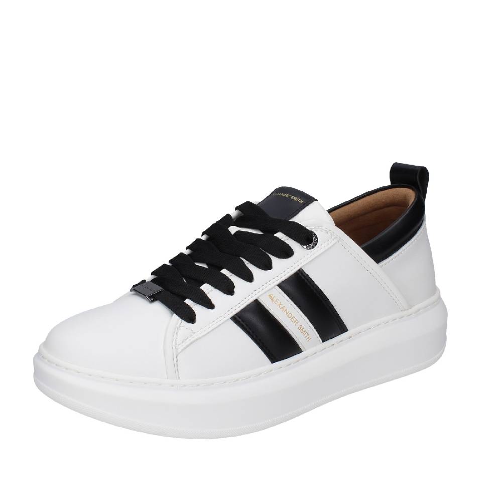 scarpe uomo ALEXANDER SMITH sneakers bianco pelle sintetica nero EX598