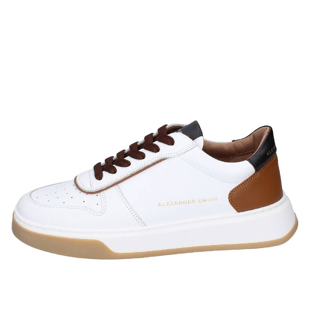 Scarpe Uomo ALEXANDER SMITH Sneakers Bianco Pelle Marrone EX533