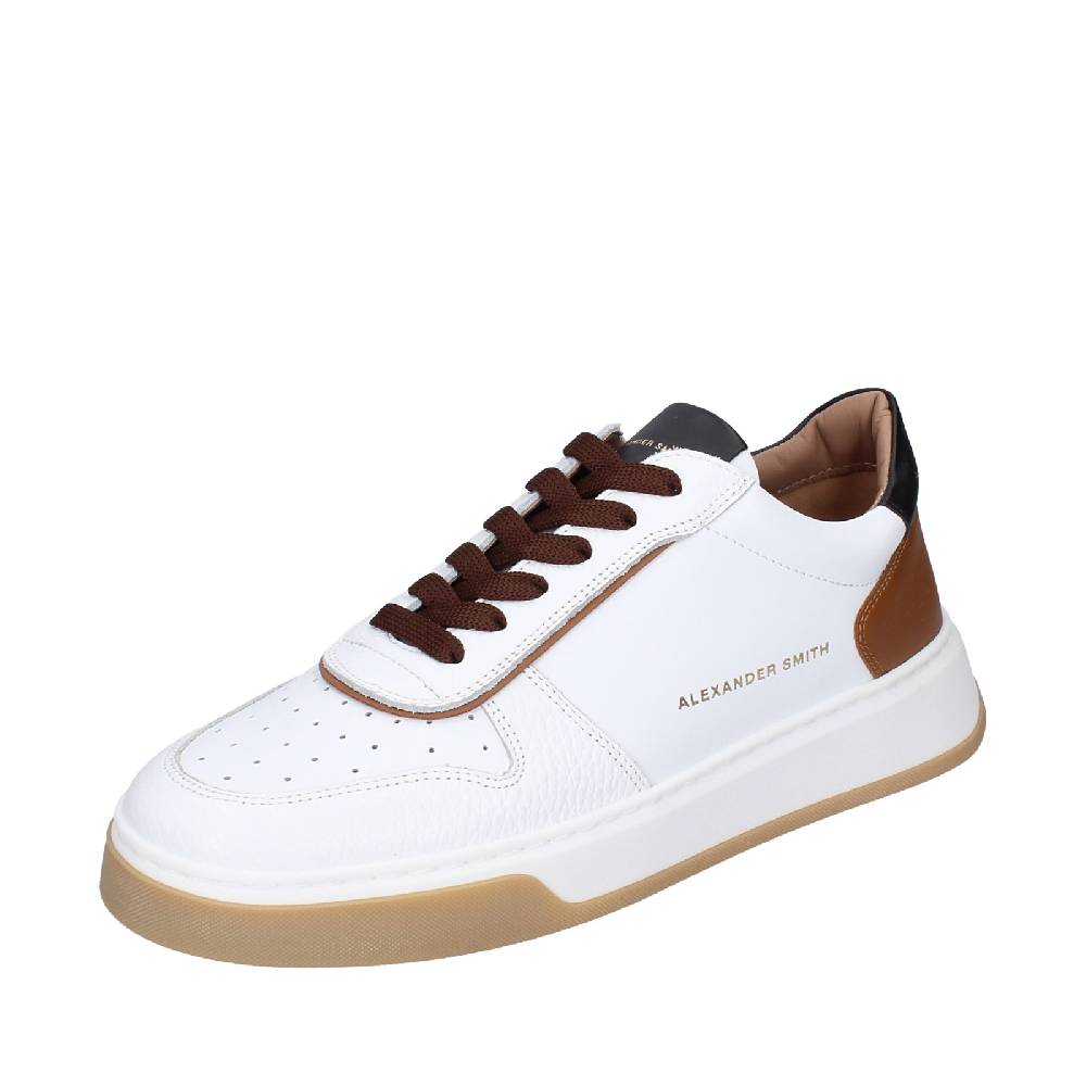 scarpe uomo ALEXANDER SMITH sneakers bianco pelle marrone EX533