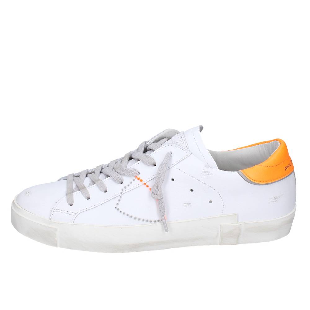 Scarpe Uomo PHILIPPE MODEL Sneakers Bianco Pelle Arancione VINTAGE EX339