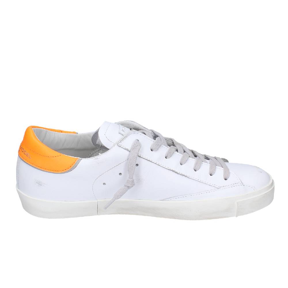 Scarpe Uomo PHILIPPE MODEL Sneakers Bianco Pelle Arancione VINTAGE EX339
