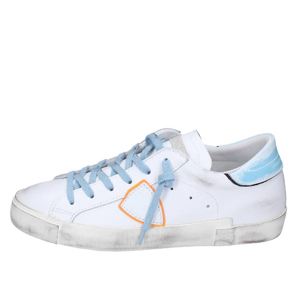 Scarpe Uomo PHILIPPE MODEL Sneakers Bianco Pelle Blu VINTAGE EX357