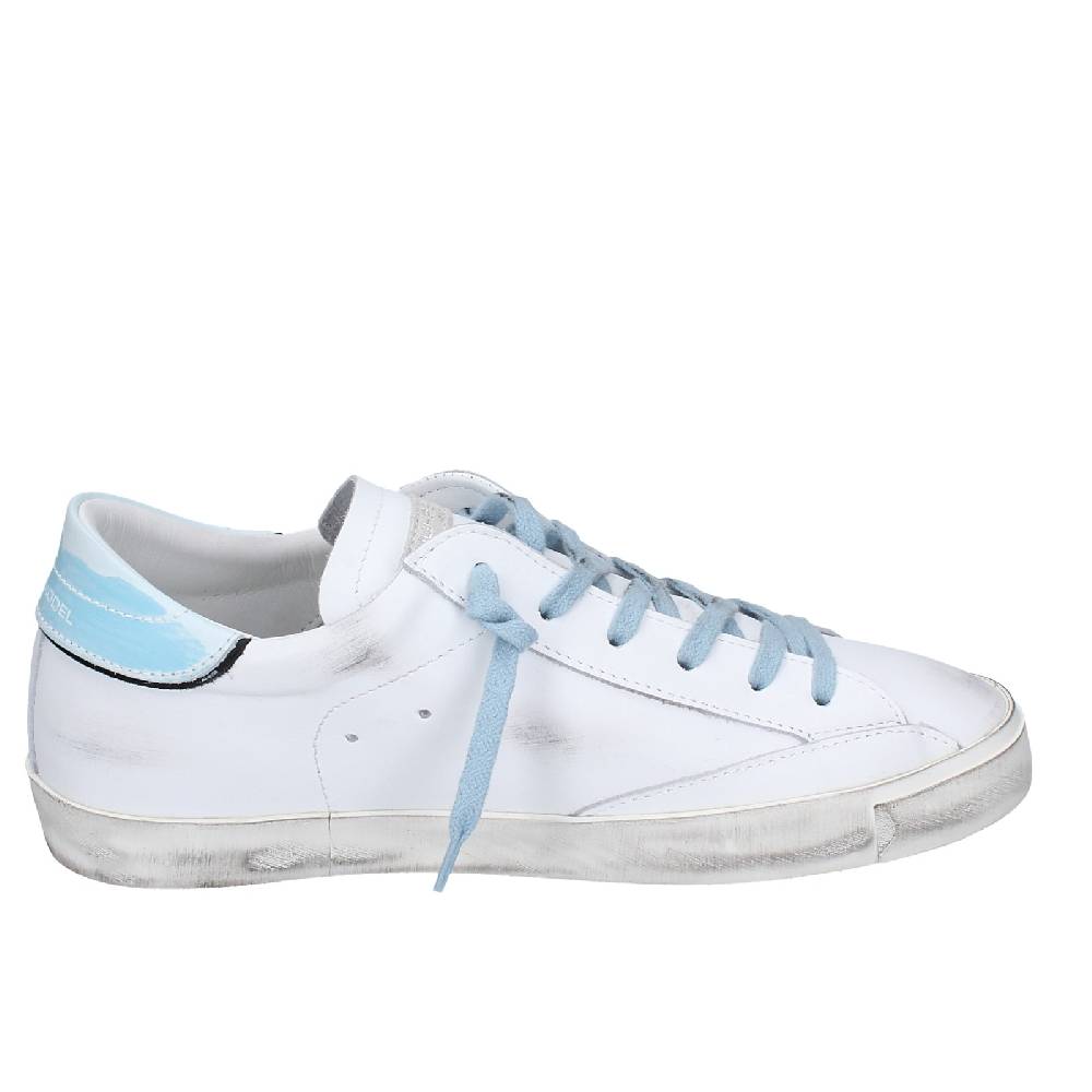Scarpe Uomo PHILIPPE MODEL Sneakers Bianco Pelle Blu VINTAGE EX357