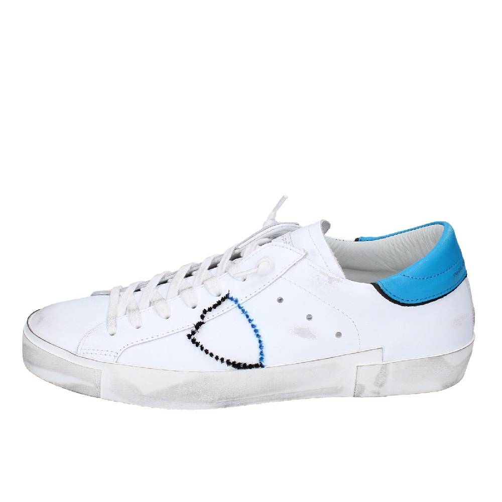 Scarpe Uomo PHILIPPE MODEL Sneakers Bianco Pelle Blu VINTAGE EX360