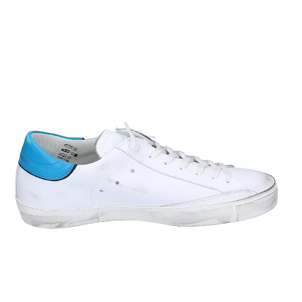 Scarpe Uomo PHILIPPE MODEL Sneakers Bianco Pelle Blu VINTAGE EX360
