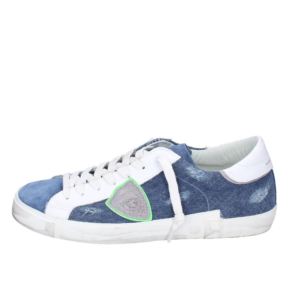 Scarpe Uomo PHILIPPE MODEL Sneakers Blu Camoscio Bianco Tessuto VINTAGE EX351