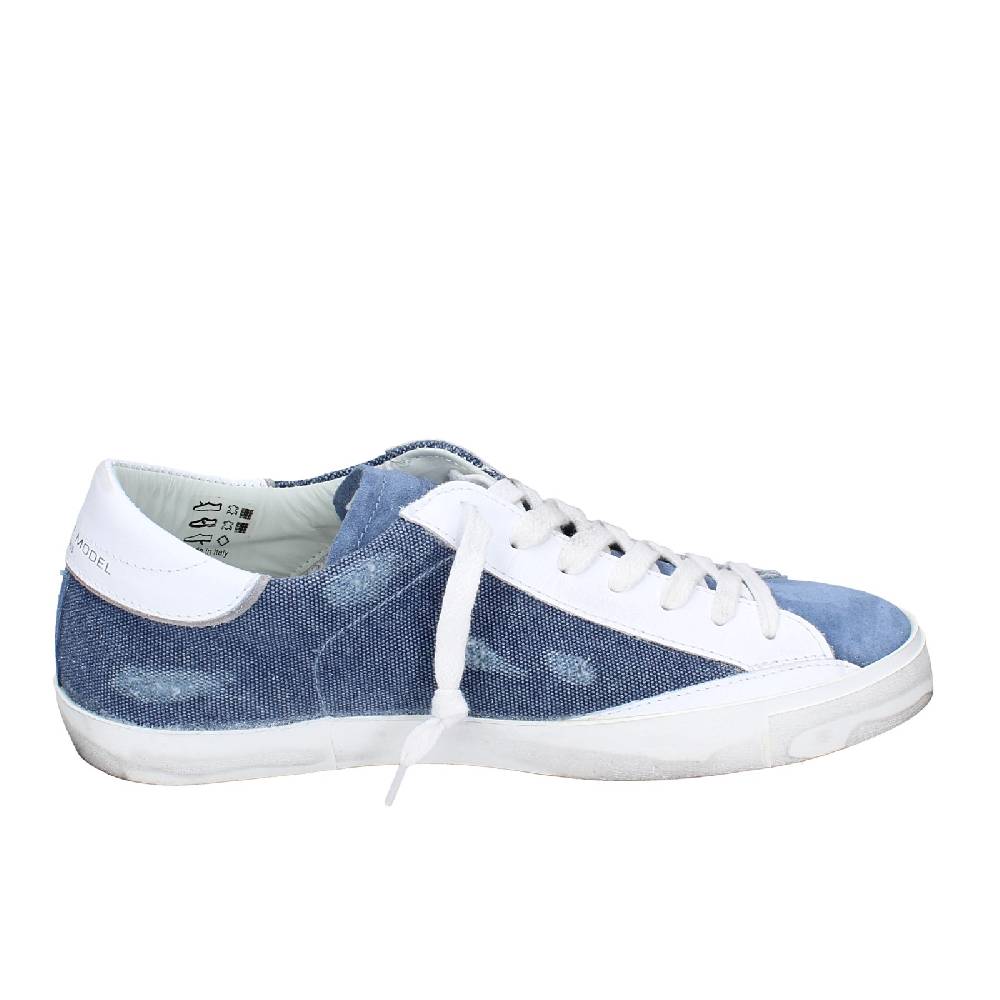 Scarpe Uomo PHILIPPE MODEL Sneakers Blu Camoscio Bianco Tessuto VINTAGE EX351