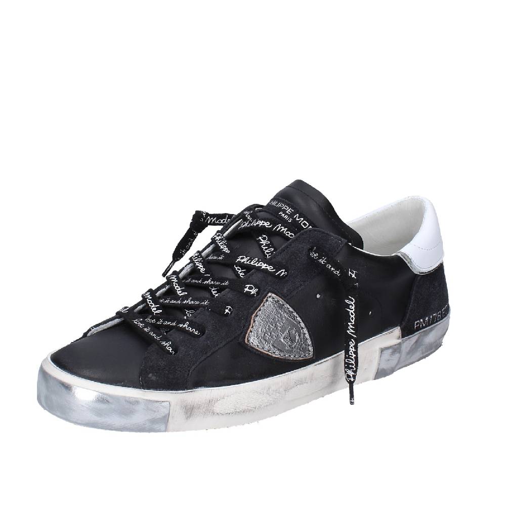 scarpe uomo PHILIPPE MODEL sneakers nero pelle camoscio EX563