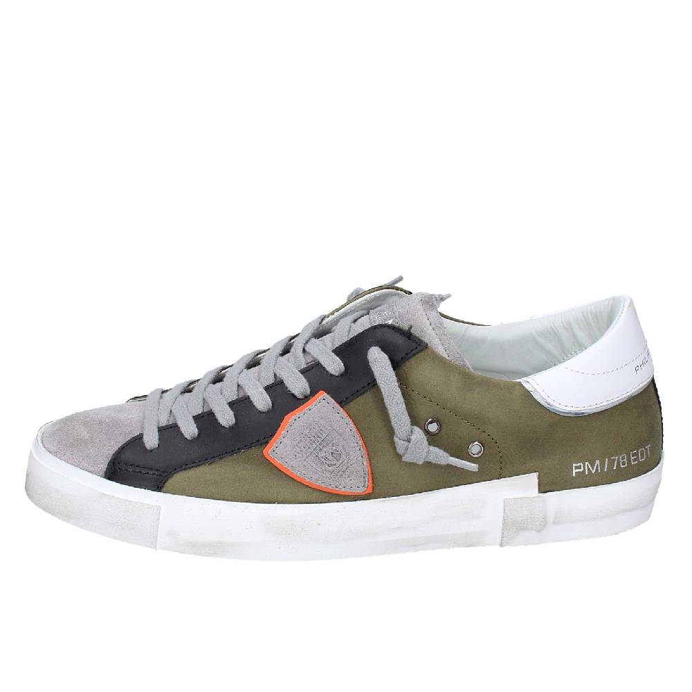 Scarpe Uomo PHILIPPE MODEL Sneakers Verde Pelle Grigio Camoscio VINTAGE EX363