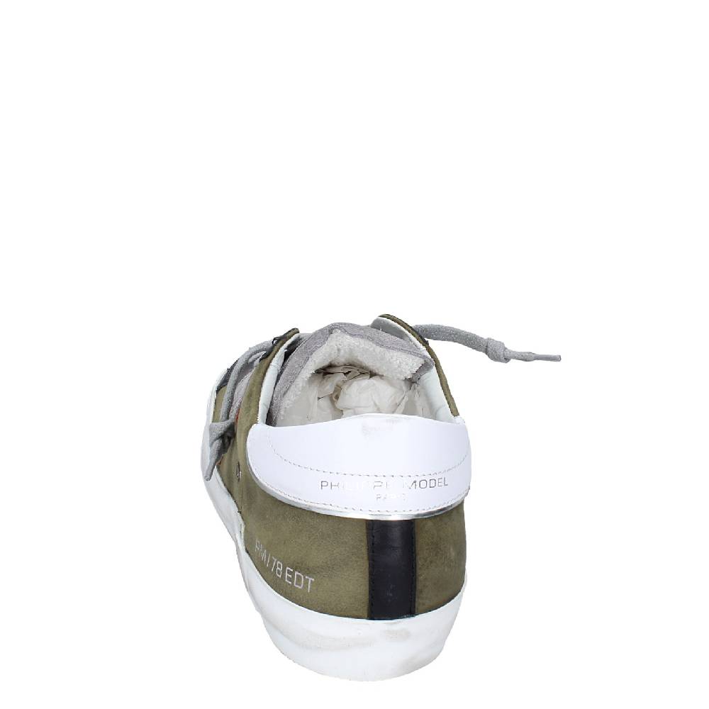 Scarpe Uomo PHILIPPE MODEL Sneakers Verde Pelle Grigio Camoscio VINTAGE EX363