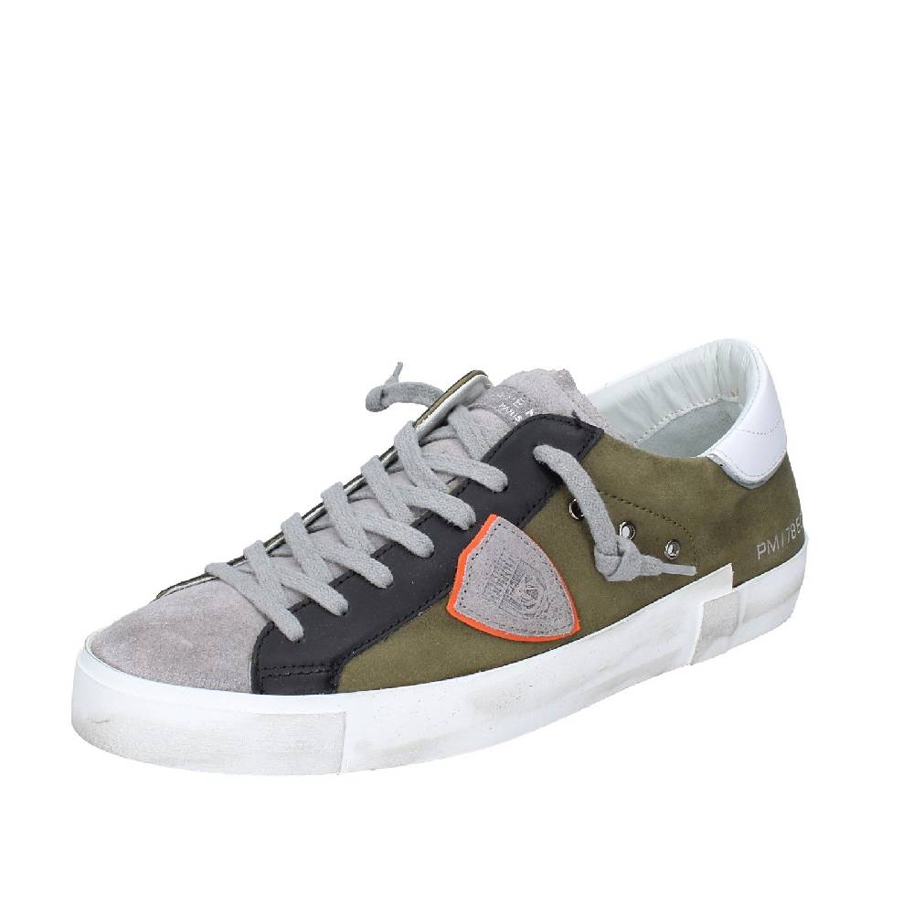 scarpe uomo PHILIPPE MODEL sneakers verde pelle grigio camoscio VINTAGE EX363