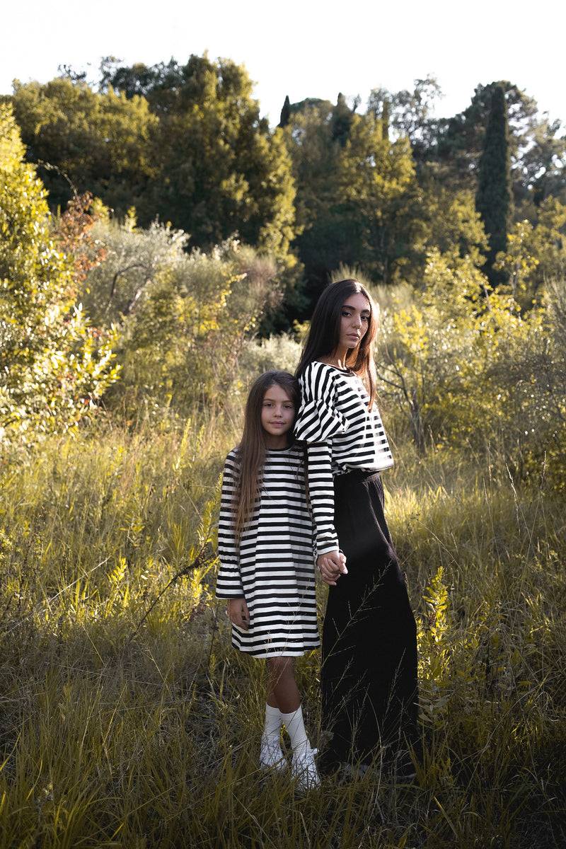 Olive E Miele ABITO CAROL RIGHE BIANCO-NERO