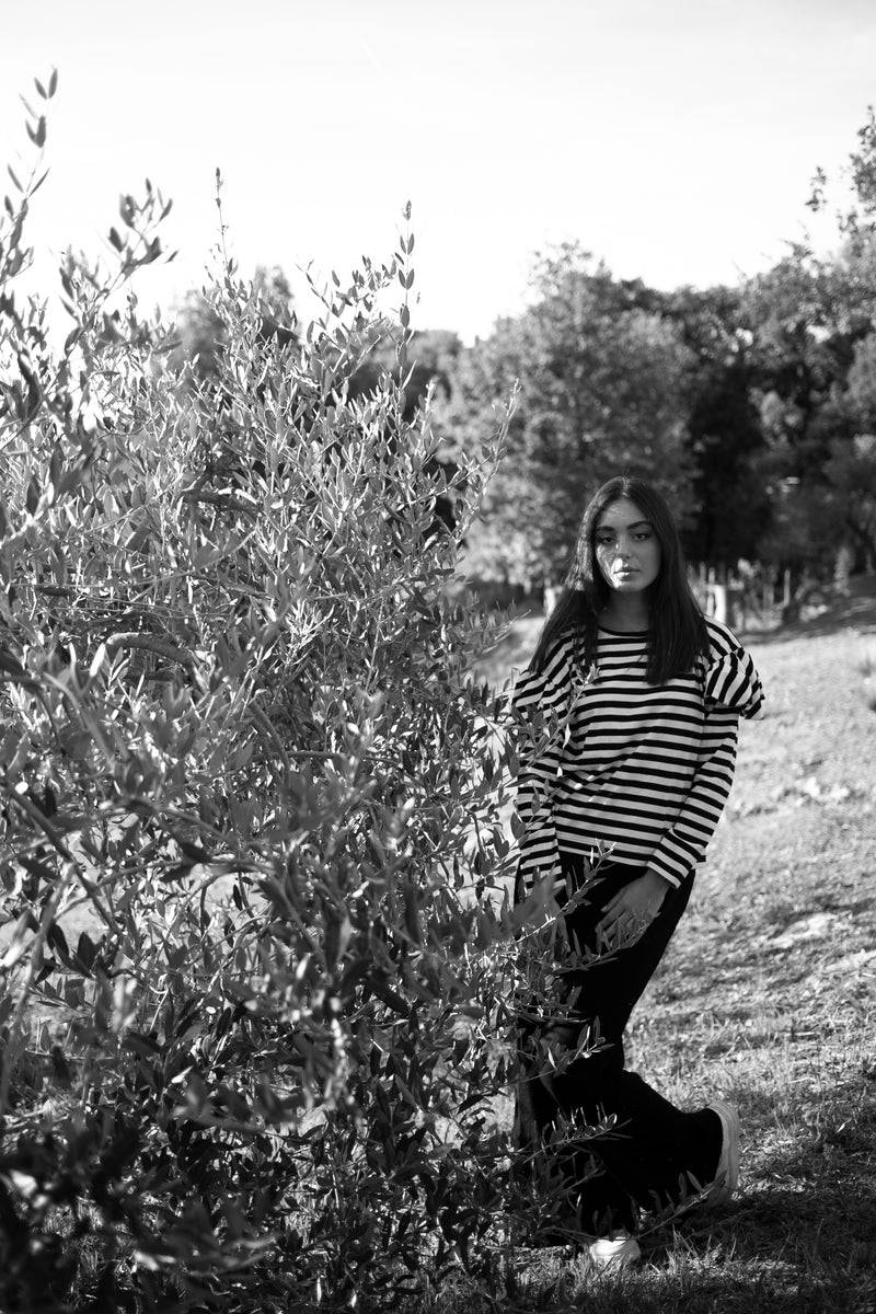 Olive E Miele T-SHIRT IDA RIGHE BIANCO-NERO