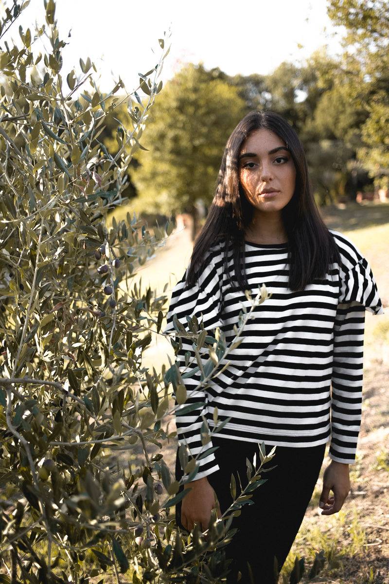 Olive E Miele T-SHIRT IDA RIGHE BIANCO-NERO