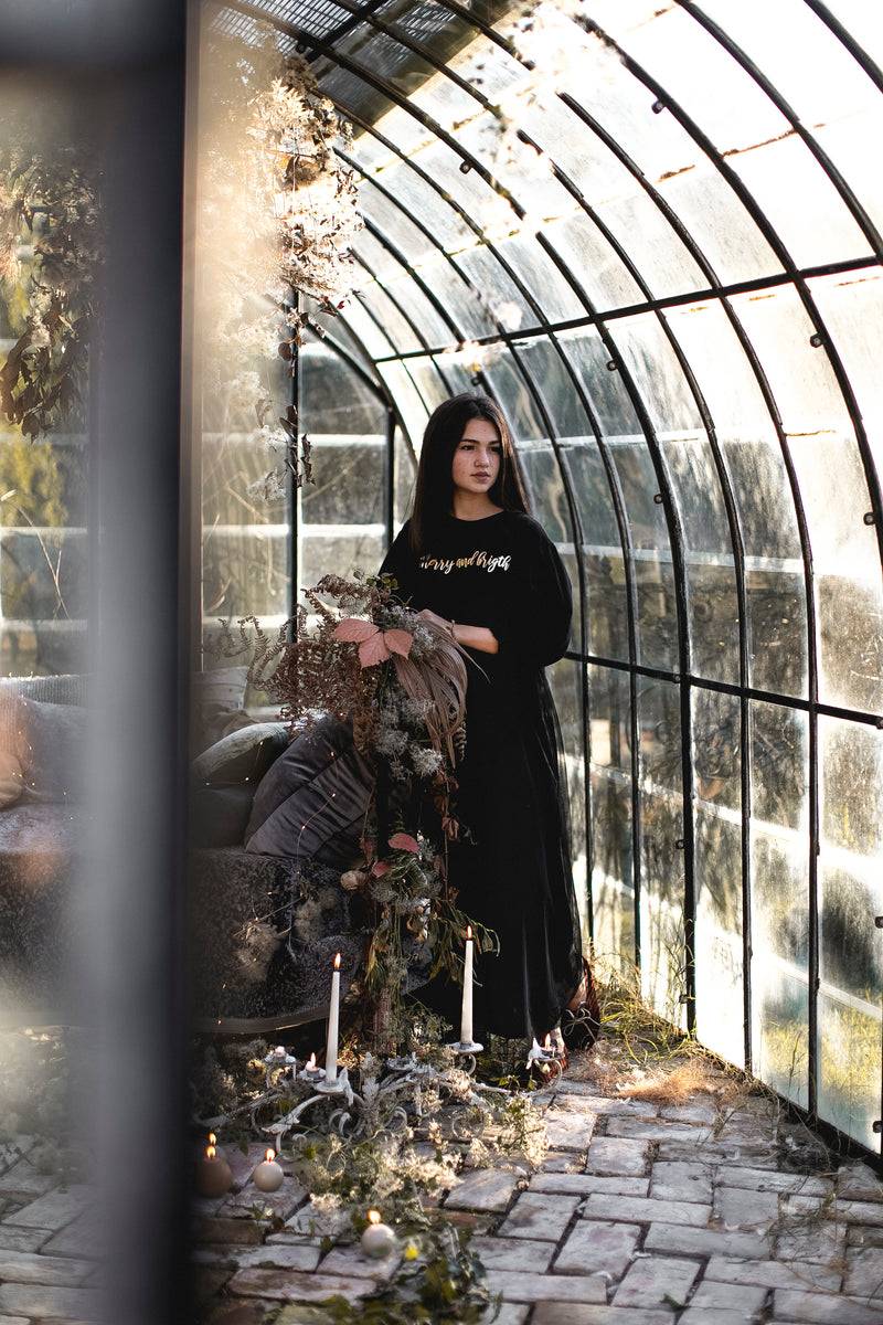 Olive E Miele T-SHIRT MERRY AND BRIGHT BLACK