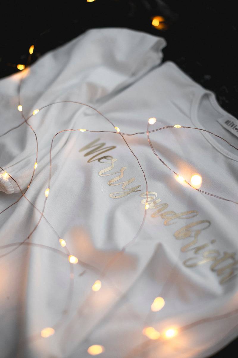 Olive E Miele T-SHIRT MERRY AND BRIGHT WHITE