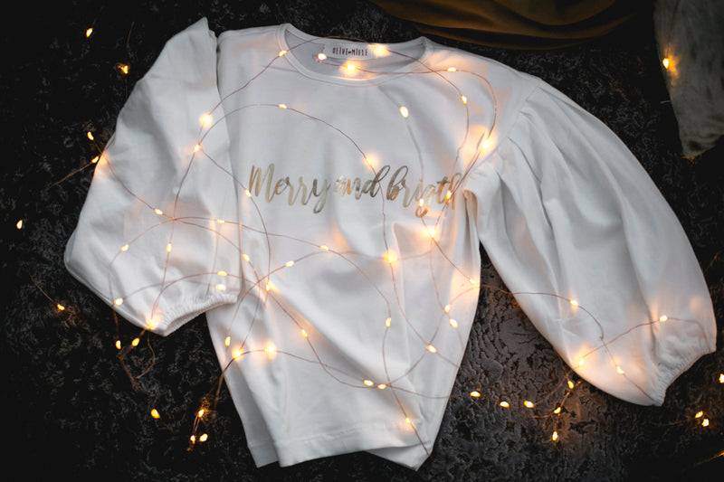 Olive E Miele T-SHIRT MERRY AND BRIGHT WHITE