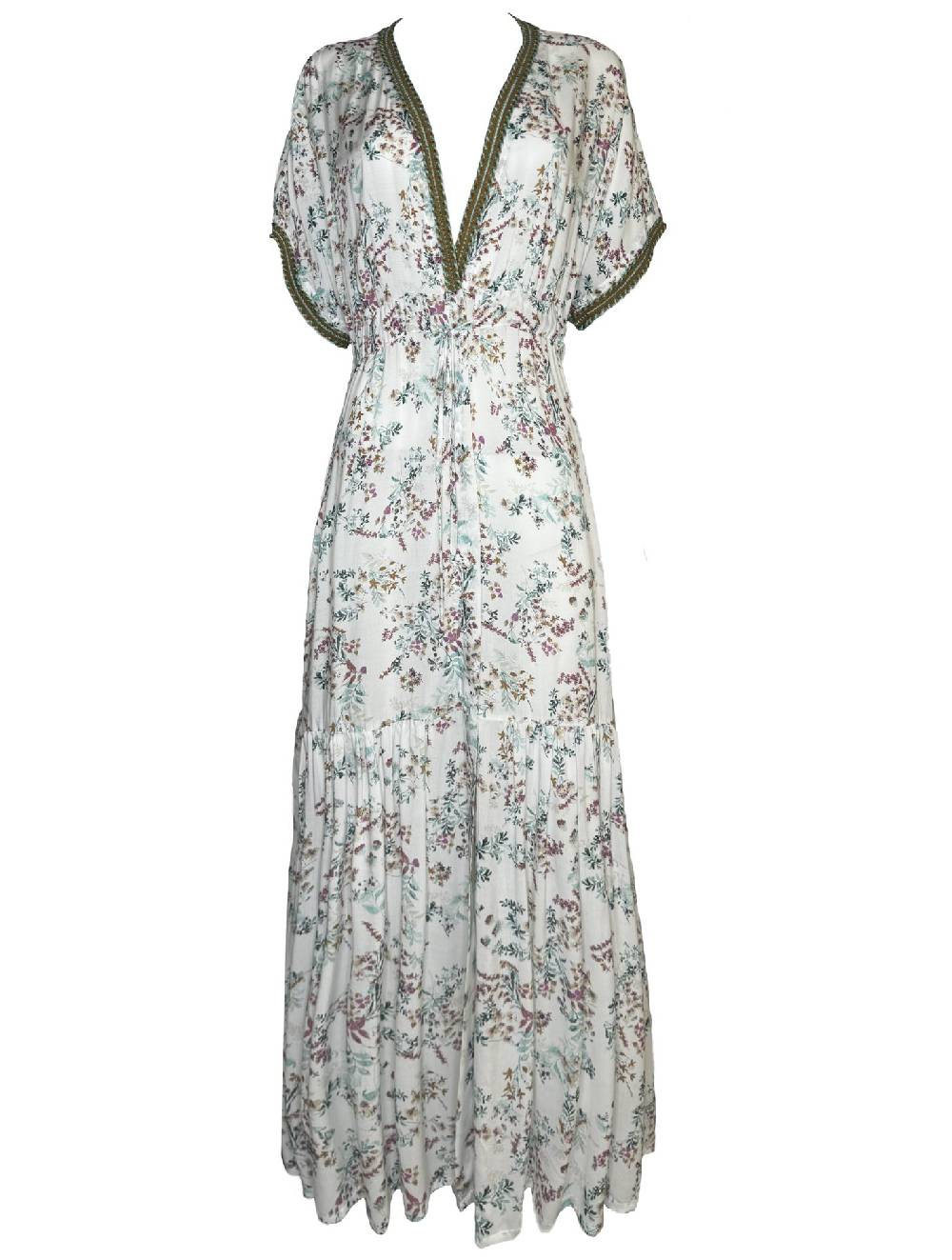 Olivia Gold Abito Lungo A Balze Con Manica Corta