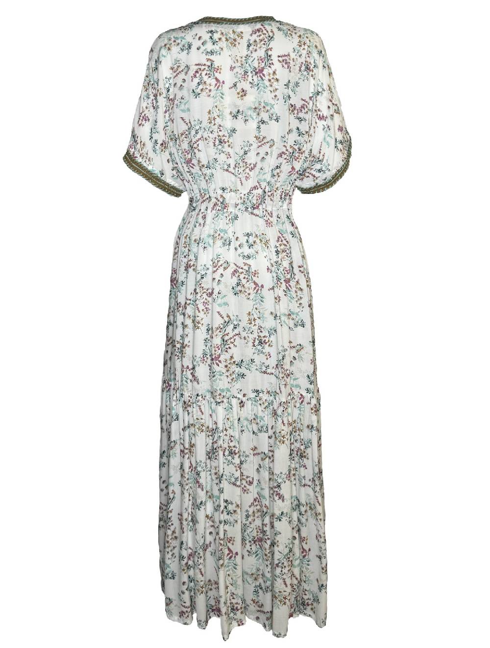 Olivia Gold Abito Lungo A Balze Con Manica Corta