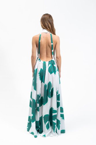 Olla Parèg ABITO IN POPPELINE STAMPA FOGLIE