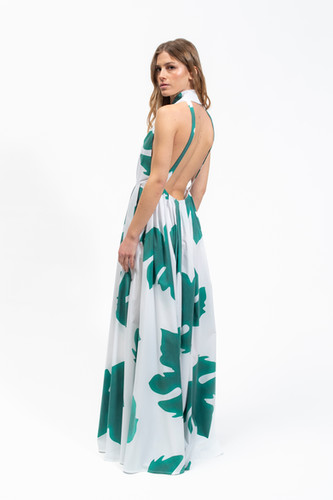 Olla Parèg ABITO IN POPPELINE STAMPA FOGLIE