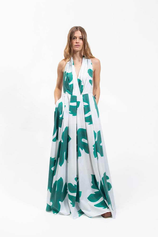 Olla Parèg ABITO IN POPPELINE STAMPA FOGLIE