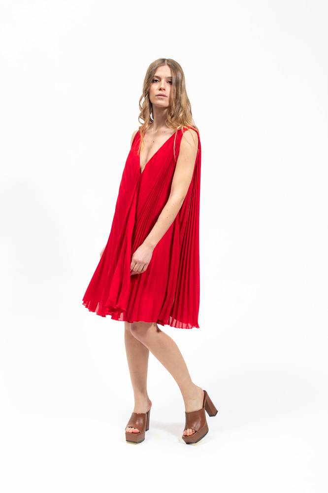 Olla Parèg ABITO PLISSE ROSSO CON SCHIENA NUDA