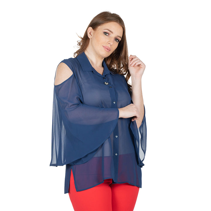 Oltre Tempo Camicia In Georgette Chiffon Con Maniche Ampie