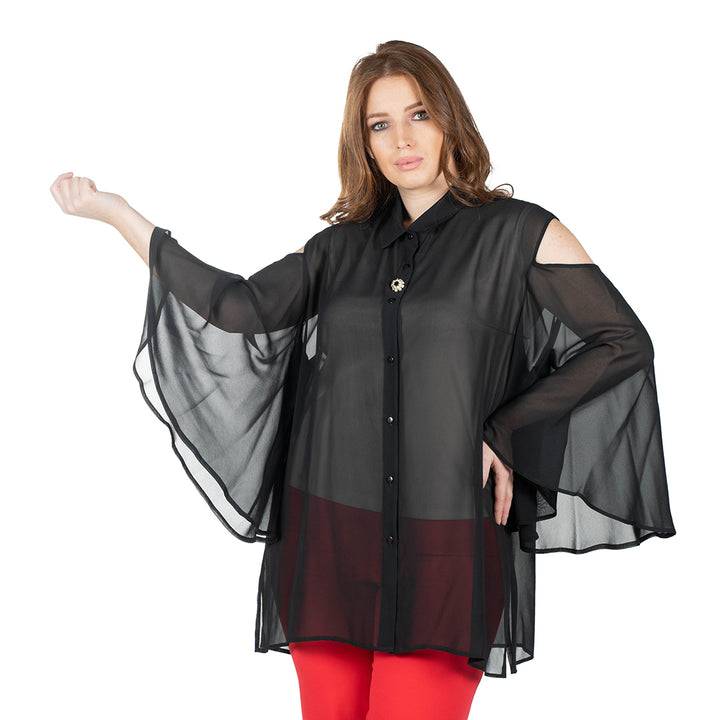 Oltre Tempo Camicia In Georgette Chiffon Con Maniche Ampie