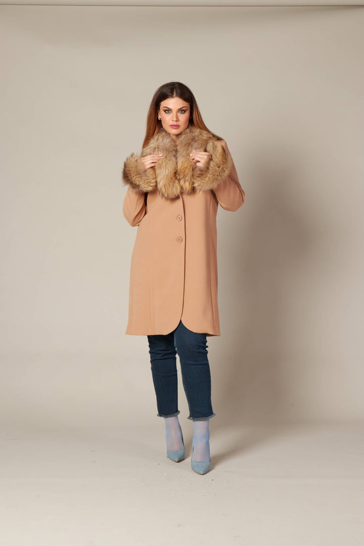 Oltre Tempo Cappotto Con Collo E Polsi In Pelliccia