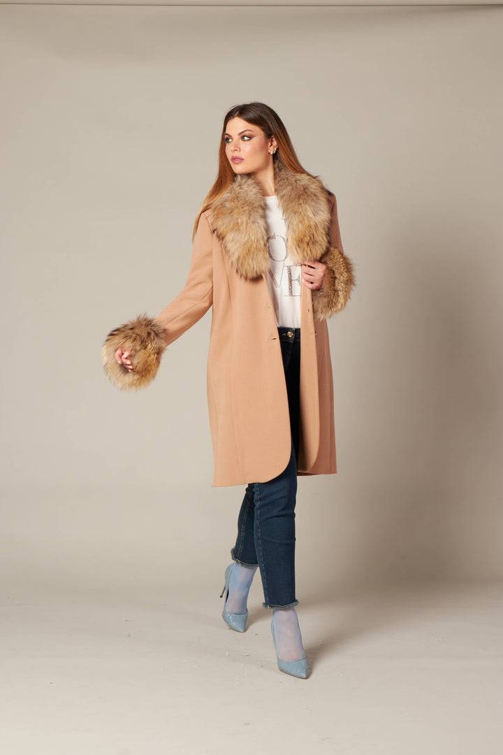 Oltre Tempo Cappotto Con Collo E Polsi In Pelliccia