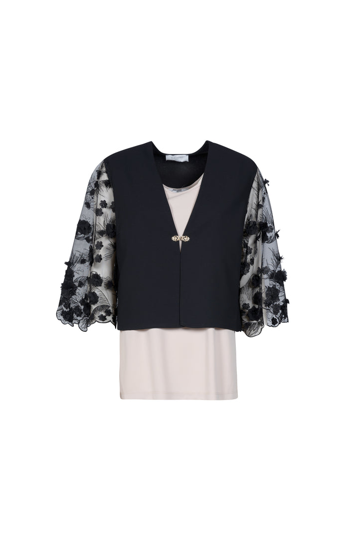 Oltre Tempo Giacchino In Cadì Con Maniche In Tulle Con Fiori
