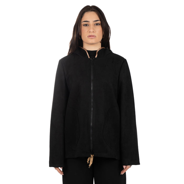 Oltre Tempo Giubbotto Dainetto Con Cappuccio E Tasche Applicate