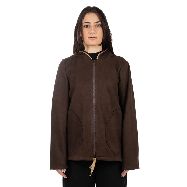 Oltre Tempo Giubbotto Dainetto Con Cappuccio E Tasche Applicate